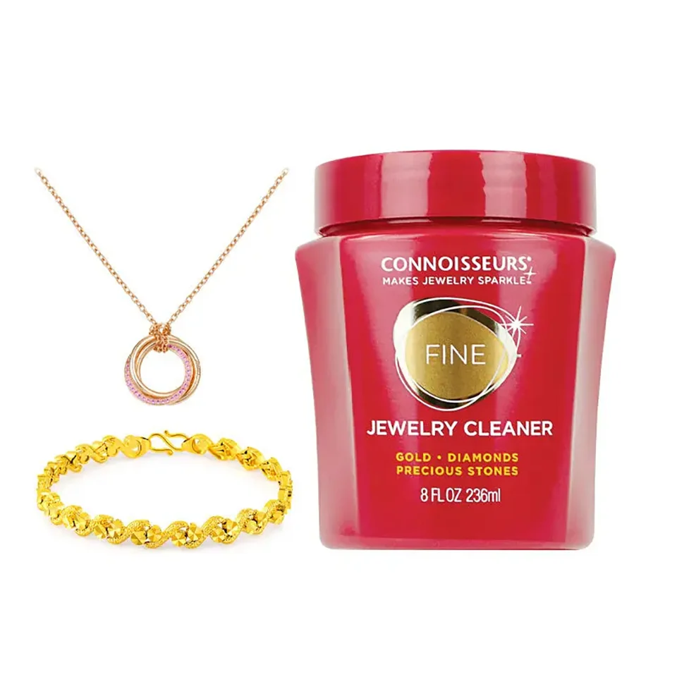 Connoisseurs 236ml Fine Jewelry Cleaner Precious Stone Gold Platinum Cleaning Solution With Dip Tray and Brush