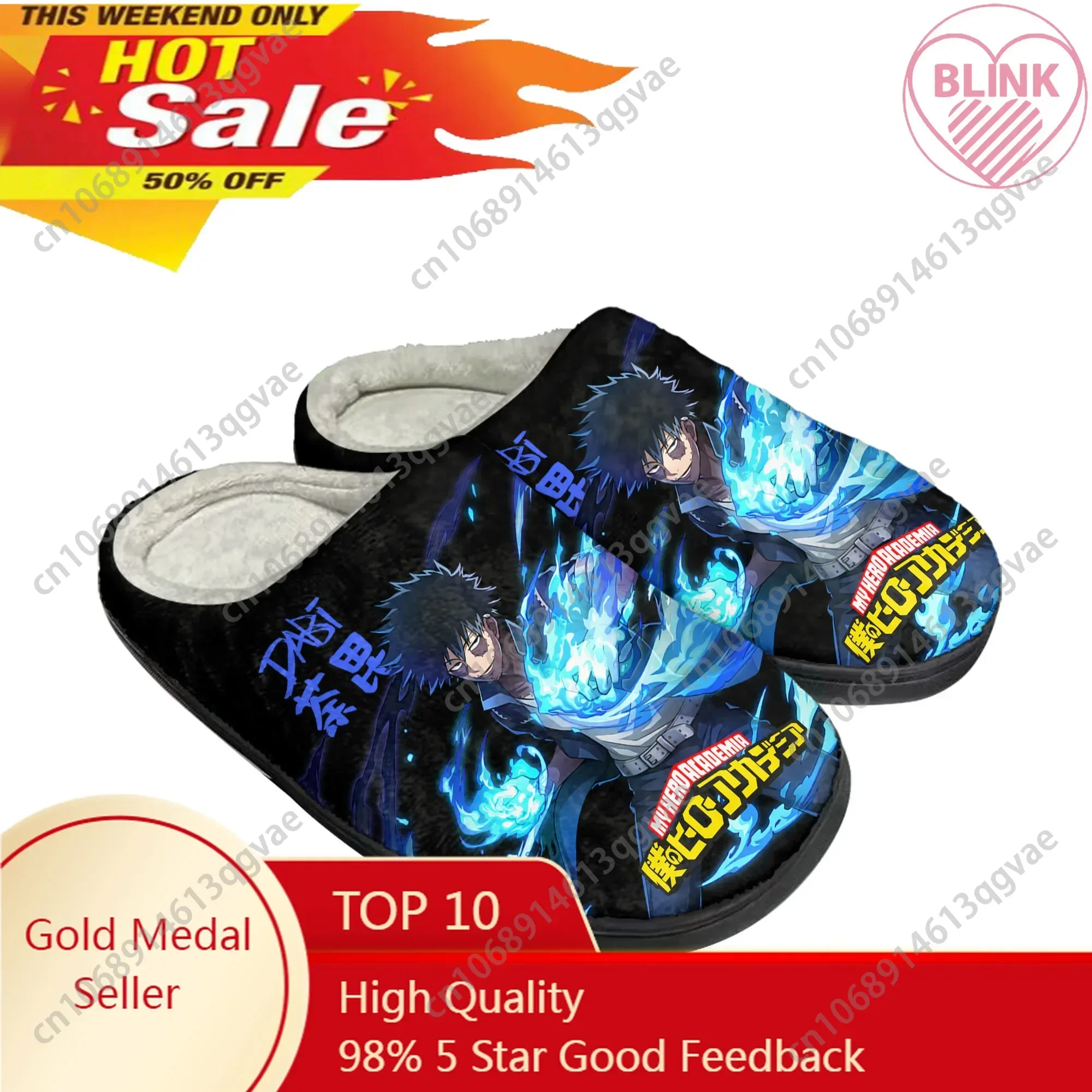 Manga Comic Dabi My Hero Academia Home Cotton Custom Slippers Mens Womens Sandals Plush Casual Keep Warm Shoes Thermal Slipper