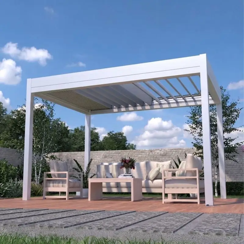 Modern Motorized Aluminum Retractable Pergola With Waterproof Louvered Roof Bioclimatic Outdoor Patio Gazebo Canopy