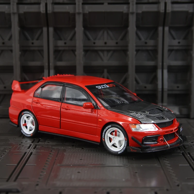 Simulación 1:24 Mitsubishi EVO colección de adornos de modelo de coche de aleación de 9. a generación, puertas y capó de motor, maletero se puede abrir