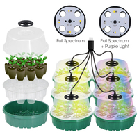Round Seed Starter Tray with Full Spectrum LED Grow Lights 13-Cell Seedling Plant Growing Garden Propagator Humidity Vented Dome