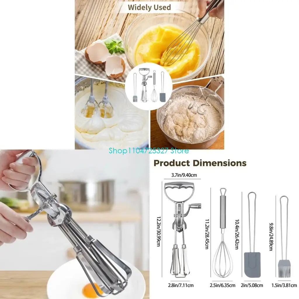 

D8KF Practical Nonrust Steel Eggs Beater Set 4PCS Ergonomic Designs Manual Eggs Whisks Set For Cream Batter Whisking Tasks