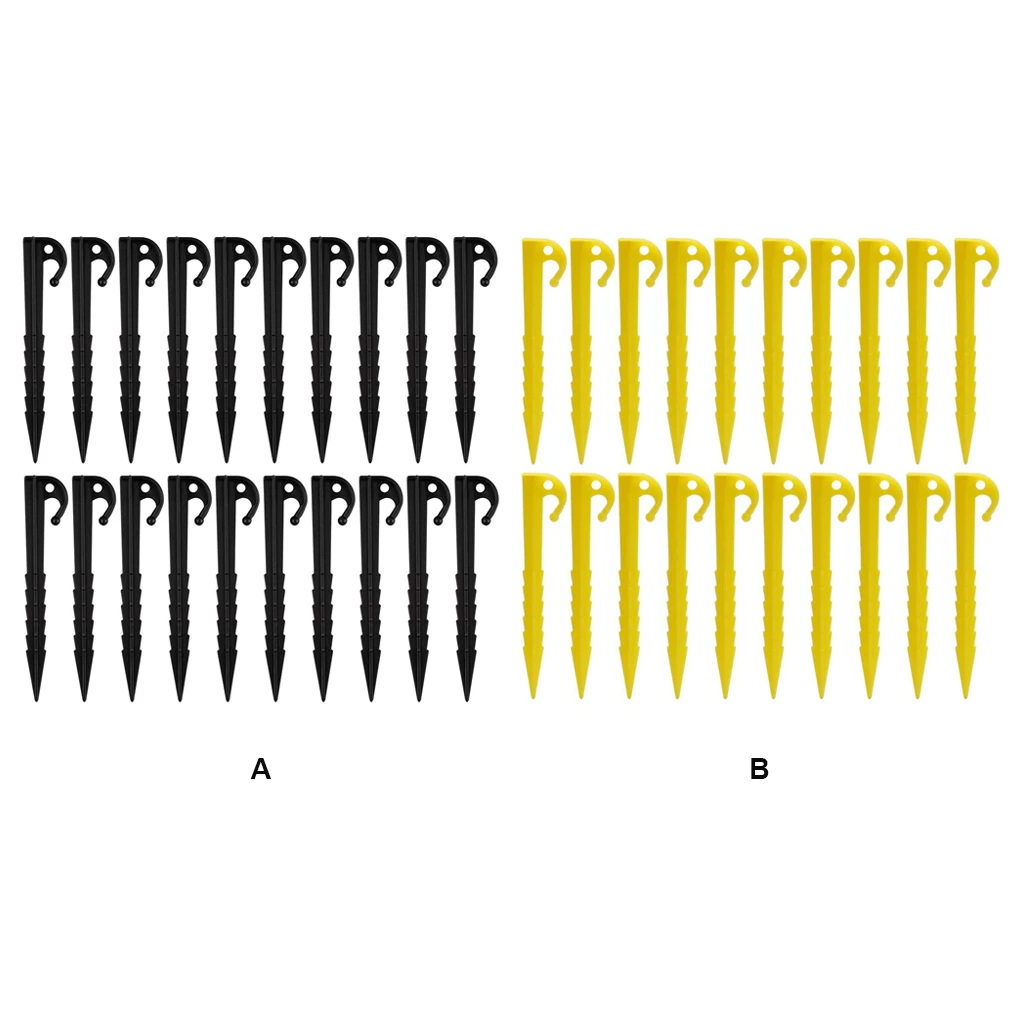 Pack of 20 Tent Nails Plastic Sand Ground Peg Fixing Garden Travel Camping Stakes Pins Support Nail Gardening  Black