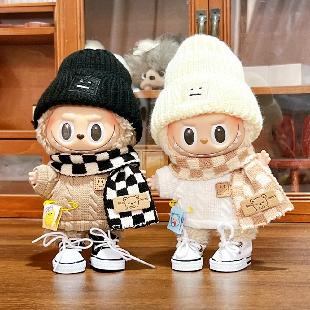 17cm Mini Plush Doll Clothes Outfit Accessories for Korea Kpop Exo Labubu Idol V1 V2 Sweater Overalls Scarf Set Clothing Gift