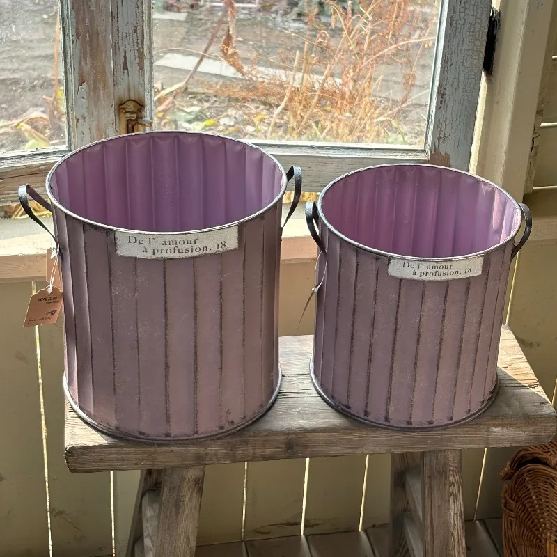 Tin Pot Straight Barrel Purple Flower Pots Outdoor Flower Old Iron Bucket Macetas Para Plantas Pot De Fleur Jardineria Cactus