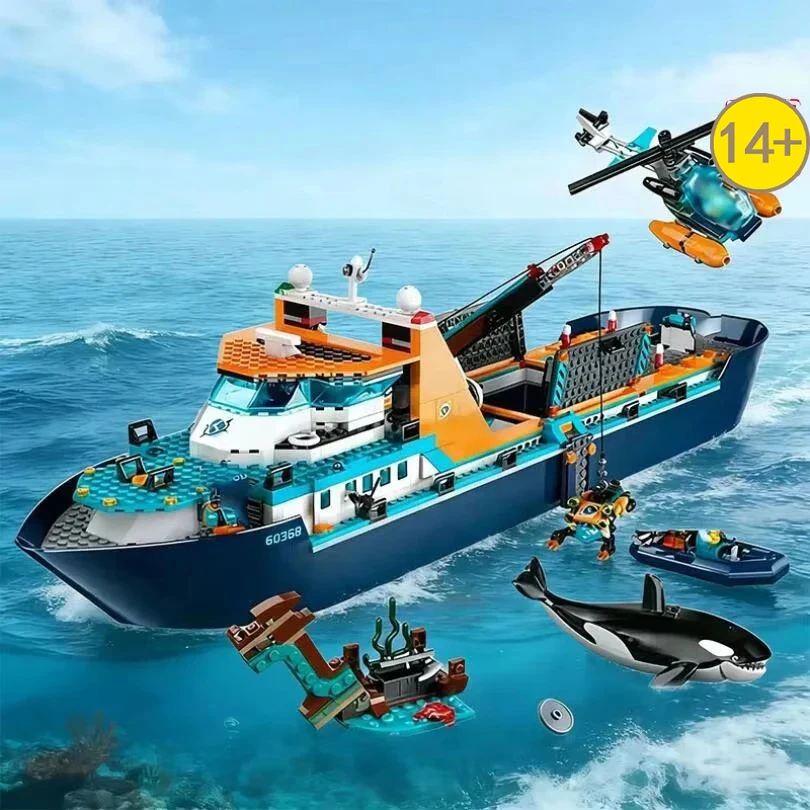 Super populaire – Bateau d'exploration de la série City Deep Sea, 815 pièces, pour la décoration de la maison, thème arctique, navire de recherche, blocs de construction, cadeau d'anniversaire