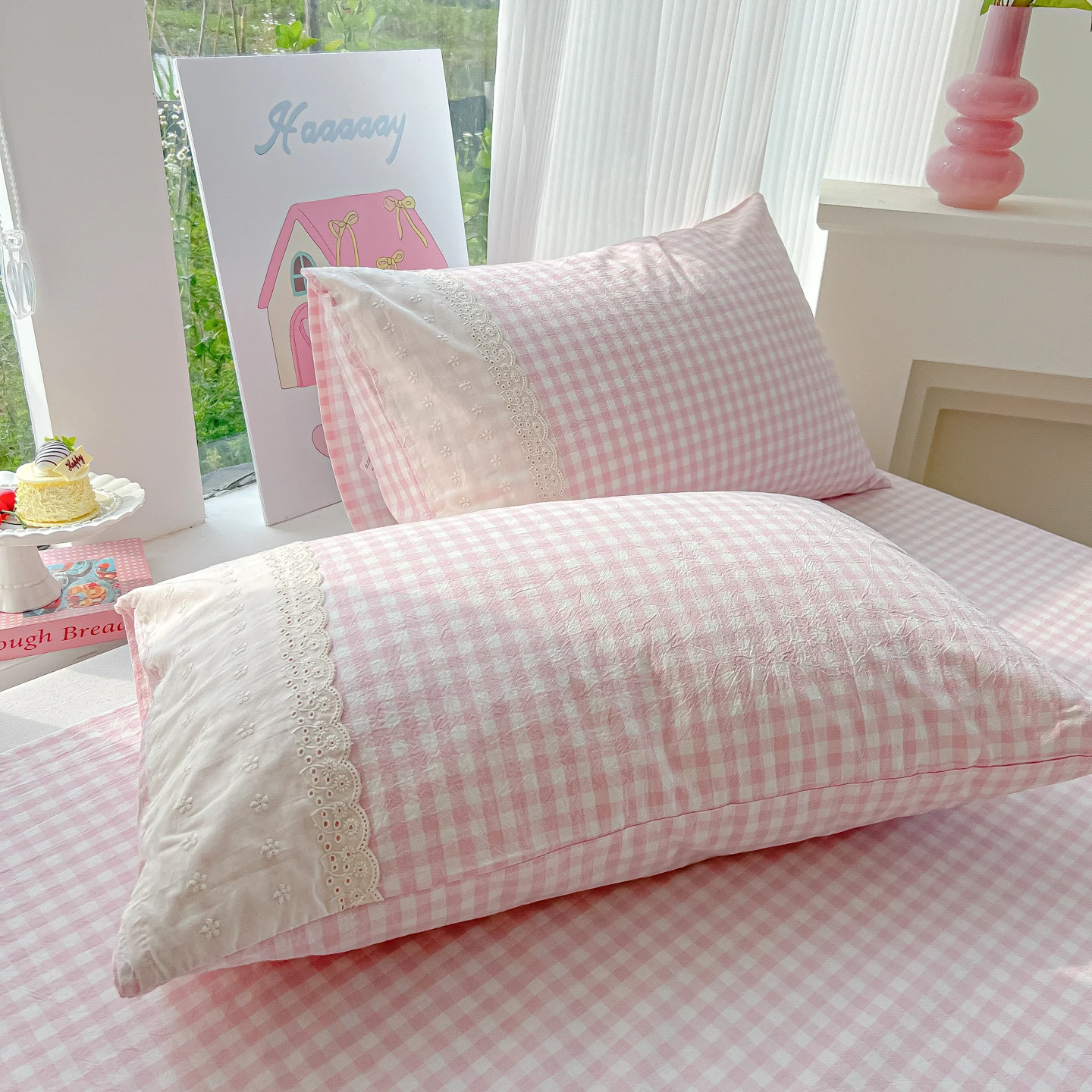 2Pcs 한국 공주 스타일 베개 커버 대형 레이스 프릴 - Home Textiles Plaid 리뷰 및 가격