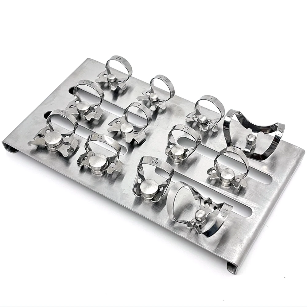 12Pc Dental Rubber Dam Clamps Endodontic Restorative Stainless Steel Barrier Clip Frame Holder Dentistry Materials