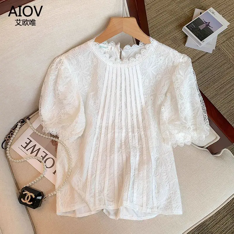 

Новый летний милый топ с короткими рукавами и объемными рукавами, женская модная кружевная рубашка с темпераментом