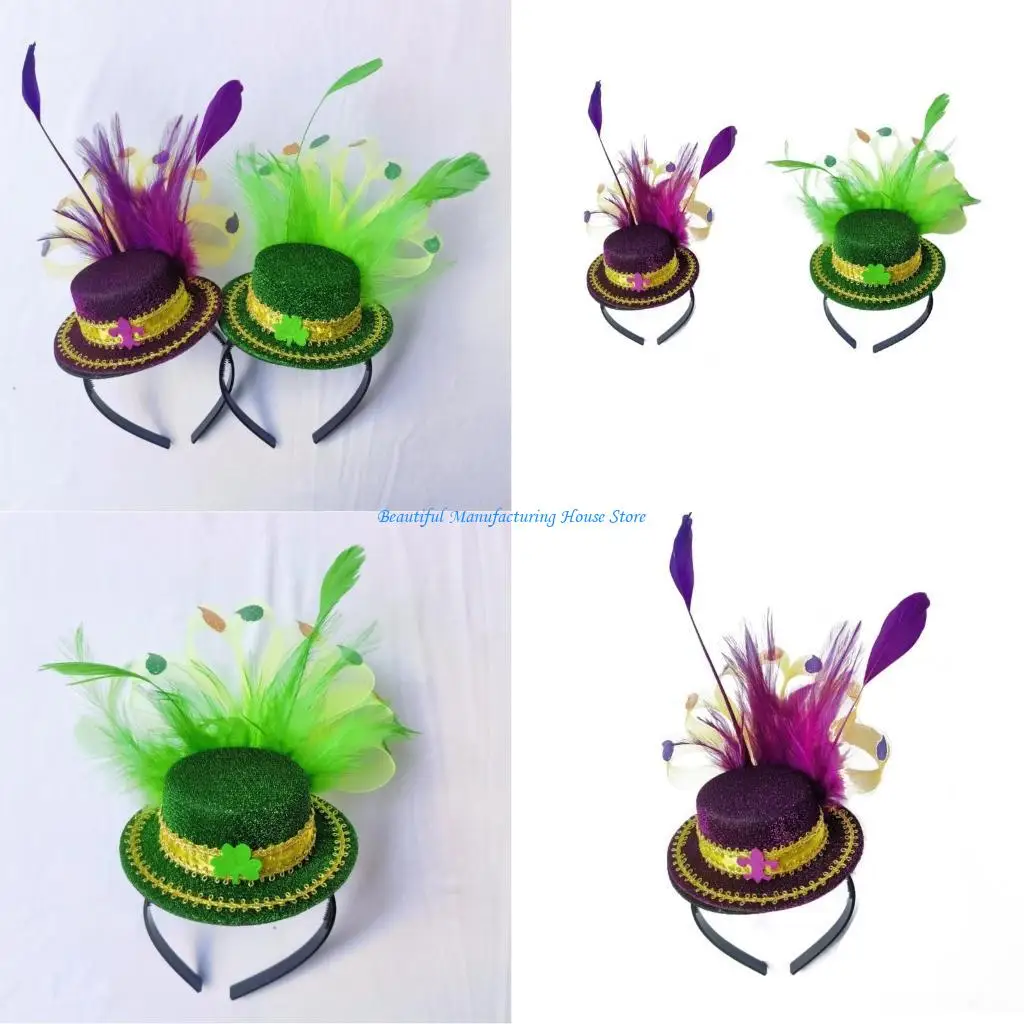 

E56A Green Fascinator Hat With Headband Irish Green Headband Green Top Hat Headband