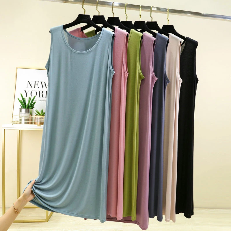 Plus Size Sleepwear Dress For Women Summer Soft Modal Loose Casual Vest Dresses Female Sleeveless Nightwear Home Dress Nightgown