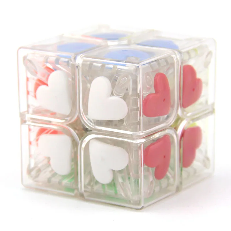 Fangshi Shishuang-Cubo mágico de amor, Base transparente, velocidad del corazón, 2x2x2, Cubo mágico, juguetes educativos de colección