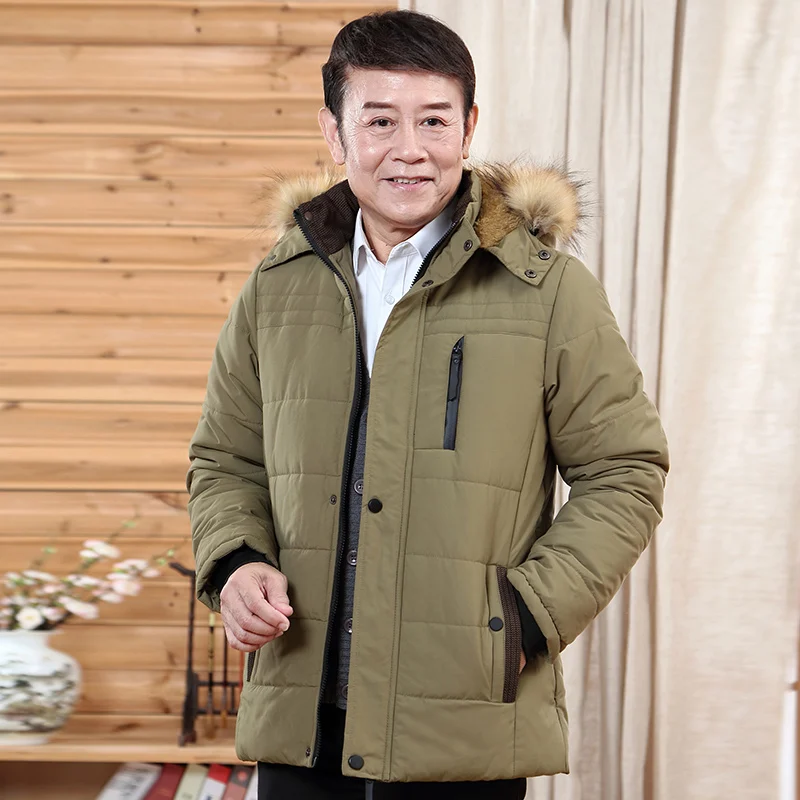 2023 New Fashion Trend Middle-Aged And Elderly And Long Down Cotton Jacket Men\'S Plush Thickened Dad Winter Coat