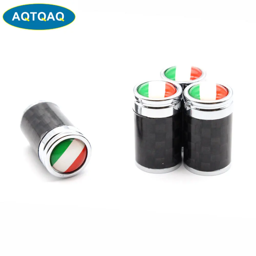 4 Pcs/Set Copper + Carbon Fiber Italy flag Style Tire Valve Stem Cap Tire Wheel Stem Air Valve Caps for Auto Cars