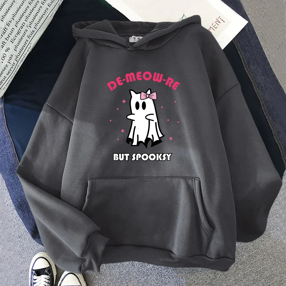 

De-meow-re But Spooksy Cat Ghost Hoodies Men's Sweatshirt Y2k Clothing Letter Print Sudaderas K PopStreetwear Fleece Pullovers