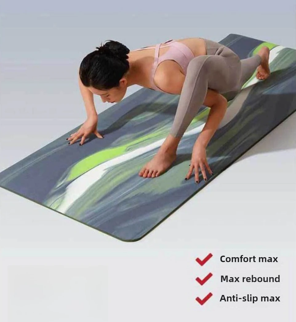 5 mm verdickte PU-Naturkautschuk-Yogamatte, extra breit, 68 cm, rutschfeste, schweißabsorbierende, matte Oberfläche für Yoga, Pilates, Fitness, stumm