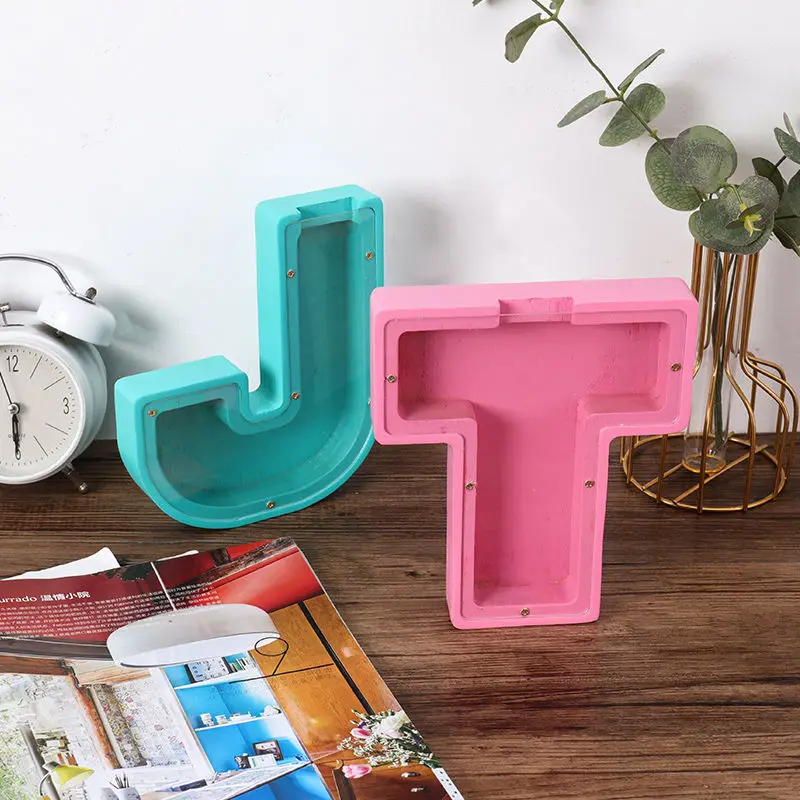 Creative Letter Piggy Bank Ornaments Children's Gifts Anti-fall Storage Tank Wooden Only In Can't Out Piggy Bank Home Decoration