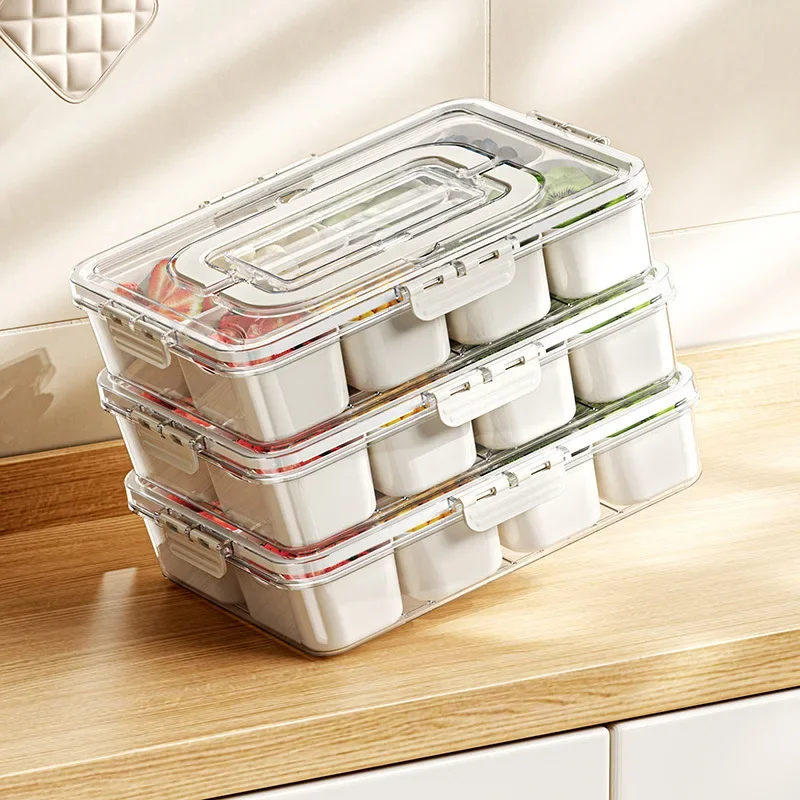 Eight-lattice Material Box Food-grade Spice Box Kitchen Anti-odor Refrigerator Storage Portable Fruit Vegetable Keep Fresh Box