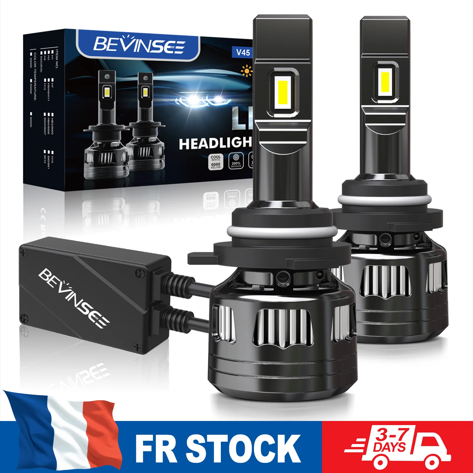 BEVINSEE LED-Ampulle H4 Fern-/Abblendlicht 9012 HIR2 LED-Scheinwerferlampen 120W Hochleistungs 22000LM Superhelle Autolampe CANBUS 6000K 12V