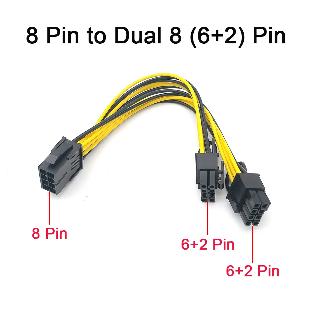 8 Pin PCI Express to Dual PCIE 8 (6+2) Pin Power Cable 20cm Motherboard Graphics Card PCI-E GPU Power Data Cable Splitter