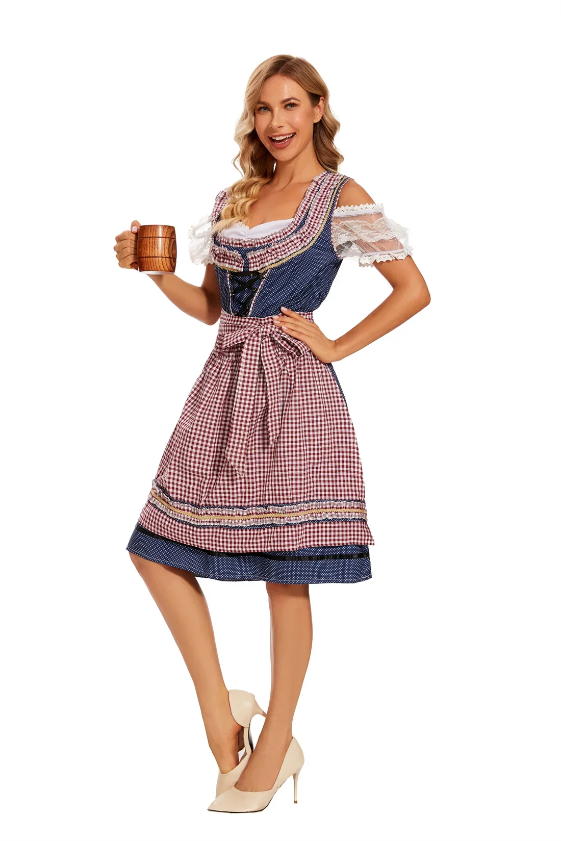 Disfraz tradicional a cuadros para dama, Dirndl, Oktoberfest, desfile, Tavern, barman, camarera, traje, cerveza, niña, Cosplay, Halloween