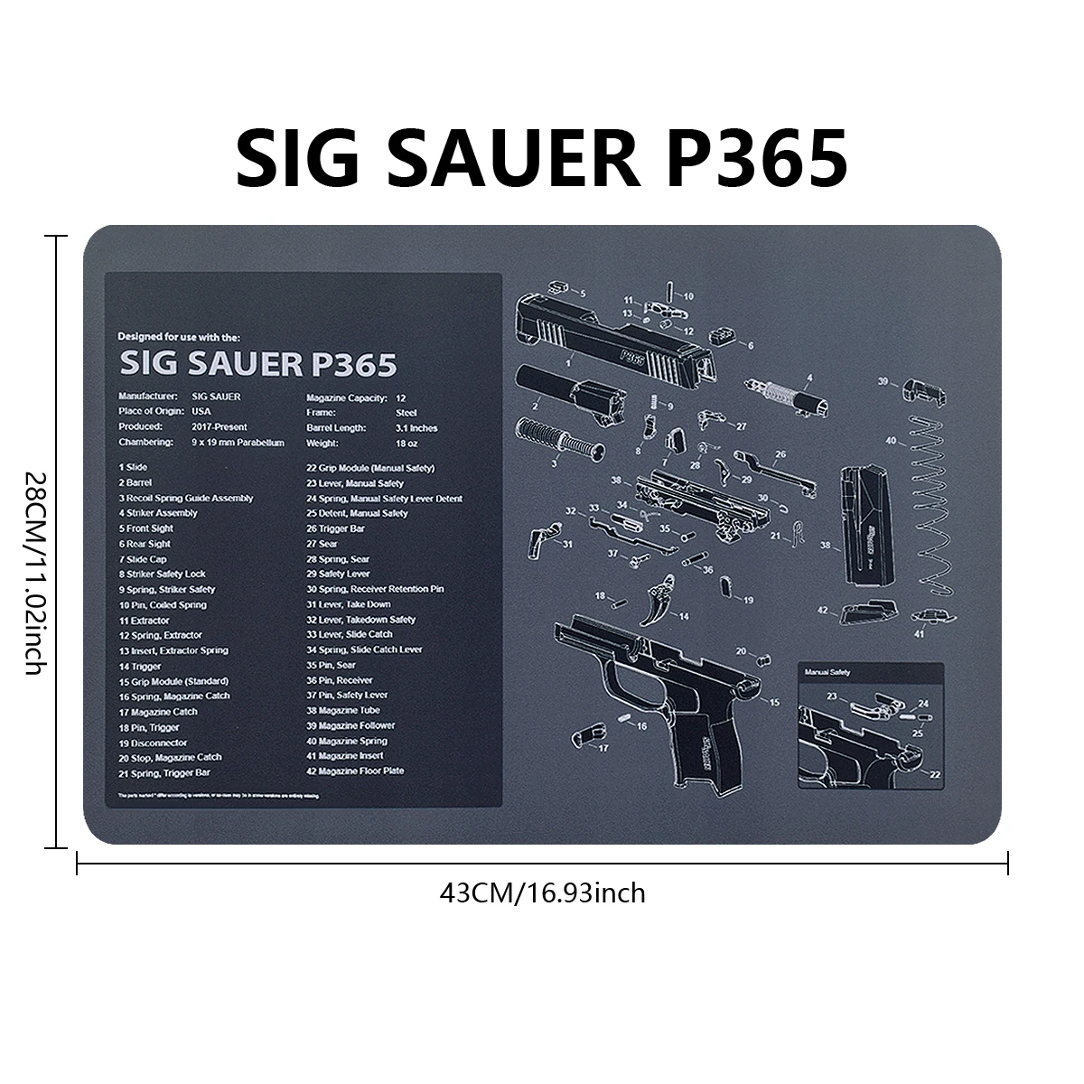 Gun Cleaning Rubber Mat Mouse Pad For Pistol Sig Sauer P220 P226 P229 P320 P365 1911 Glock 43 M92 HK USP Browning