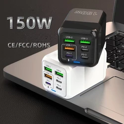 150W 6 Ports Pd QC 4.0 Usb C Fast Charger Wall Adapter Super Fast Charging For Iphone Samsung Ipad Xiaomi Huawei Oneplus Poco