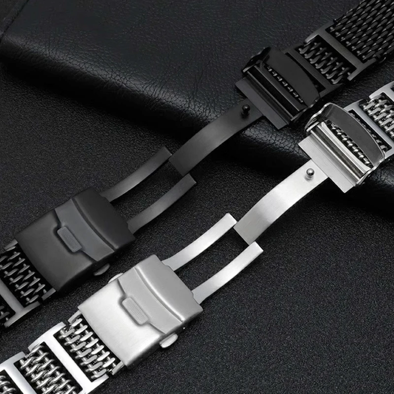 20mm 22mm 24mm Cool Outstanding Shark Mesh Watchband  for Seiko New No.5 /Casio/ Huawei Stainless Steel Replacement Bracelet