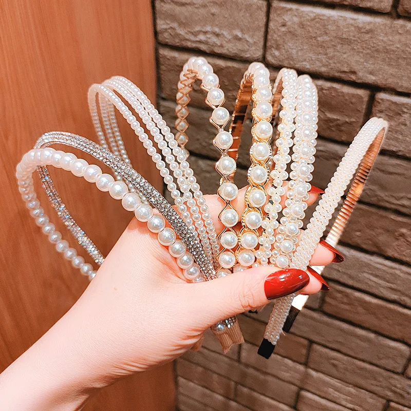 

New Elegant Woman Simulation Pearl Hair Hoops Netred Lady Simple Hairbands Headband Female Fashion Head Band Hair Accessories