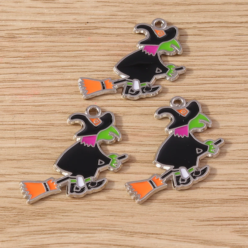 10 stücke 28x32mm Cartoon Emaille Halloween Hexe Charms Anhänger für Schmuck Herstellung Halskette Ohrringe Armbänder DIY Handwerk liefert – Detail 4