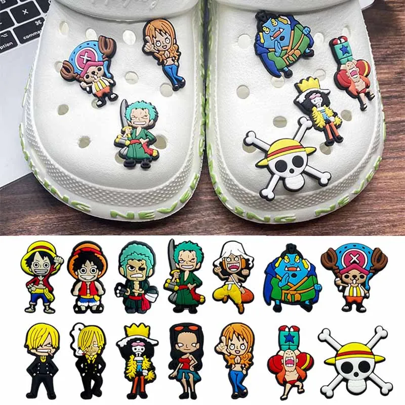 

14Pcs Anime One Piece Shoes Charms Cartoon Luffy Figures PVC DIY Waterproof Shoes Accessories for Clogs Sandals Decorations Toys