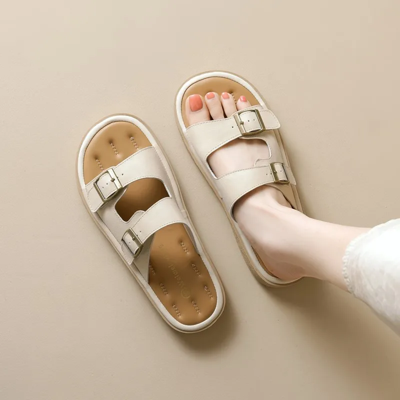 

Slippers Women's Platform 2025 Summer New Round Toe Wear Women's Slippers Large Size Straight Buckle Open Toe Slippers Women