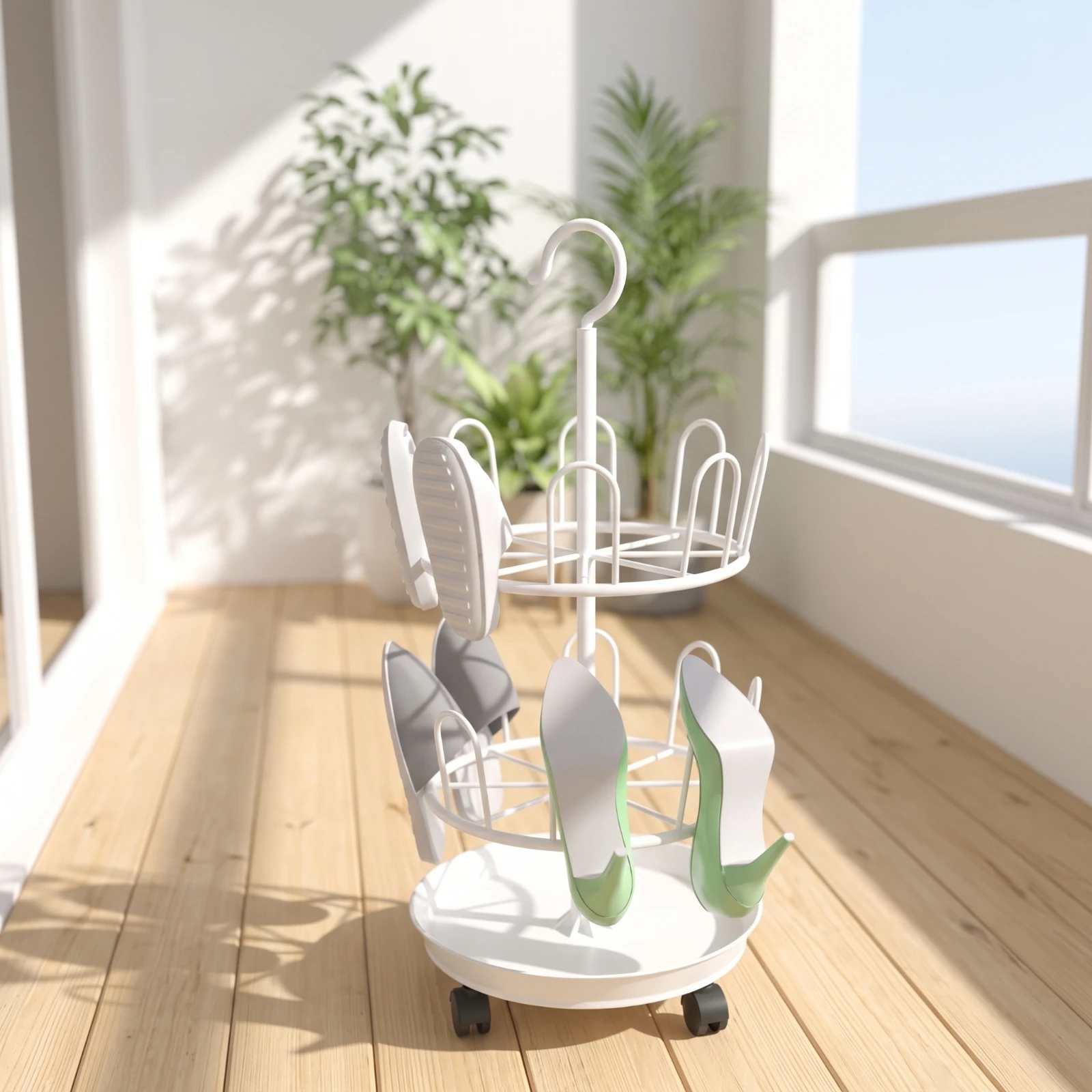 Shoe Rack with Drain Tray Mobile Shoe Rack with Casters Furniture Large Capacity Sturdy for Families, Entryway, Balcony