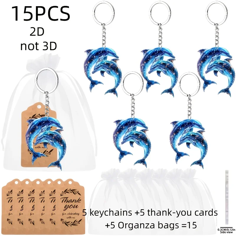Charming Dolphin Keychain 15pcs 2D Acrylic Pendant Perfect Party Gifts Holiday Giveaways Friends Backpacks Accessories Anime Key