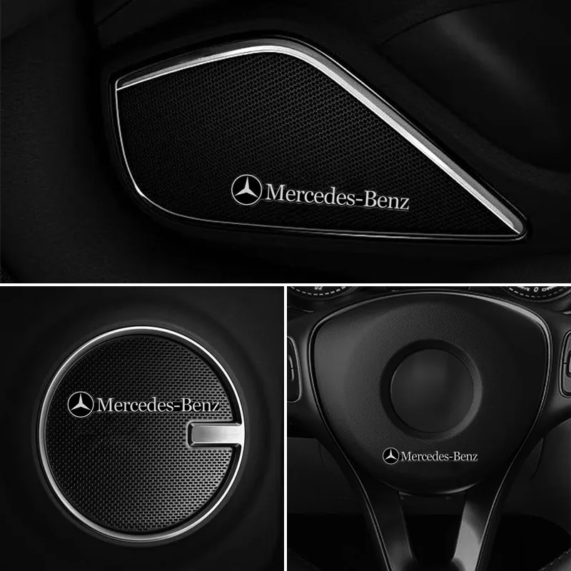 4pcs 3D aluminum speaker stereo speaker badge emblem Sticker for Mercedes Benz B/C/E/S Class A Class C200L GLC GLK CLA GLA