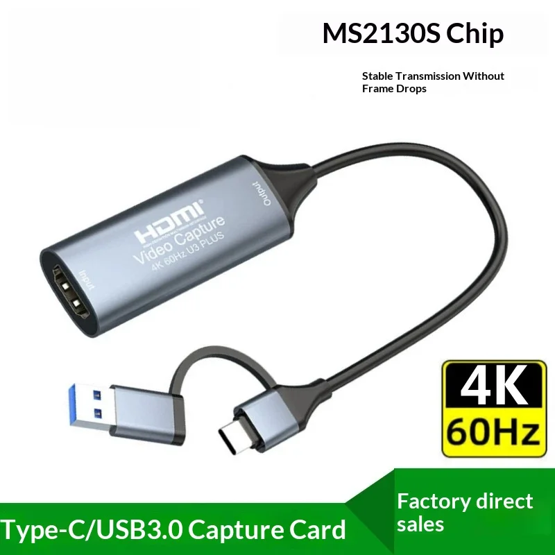USB3.0 Video Capture Card 4K 60Hz Type C HDMI Game Live Streaming Recording MS2130S Chip Computer PC
