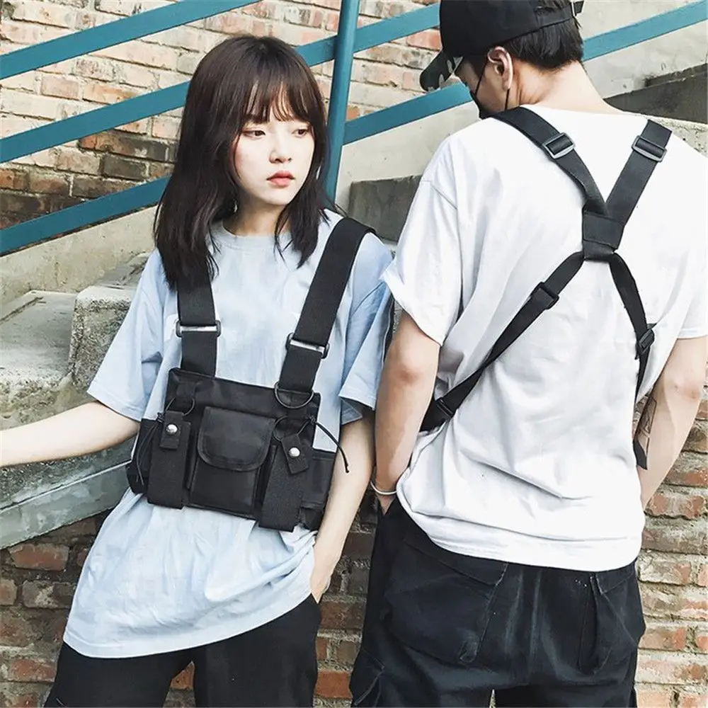 Functional Chest Bag Fashion Hip Hop Vest Streetwear Bag Waist Pack Women Black Chest Rig Bag