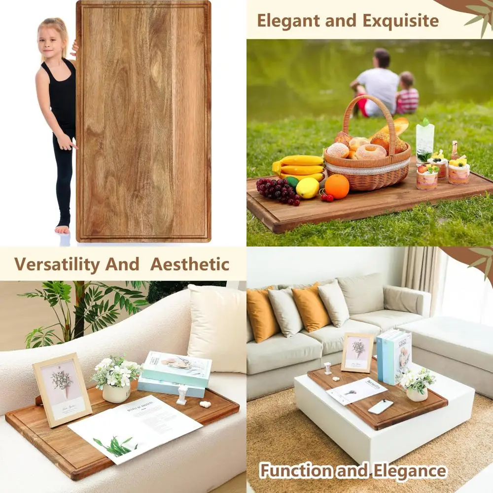 

Large Acacia Wood Cutting Board with Juice Groove - Extra Large Kitchen Serving Platter for Carving and Food Preparation
