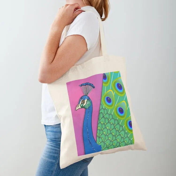 Peacock Graphic with Pink Background by Russ Iden Art Tote Bag hand bag cute pouch bag custom bags Lady bags