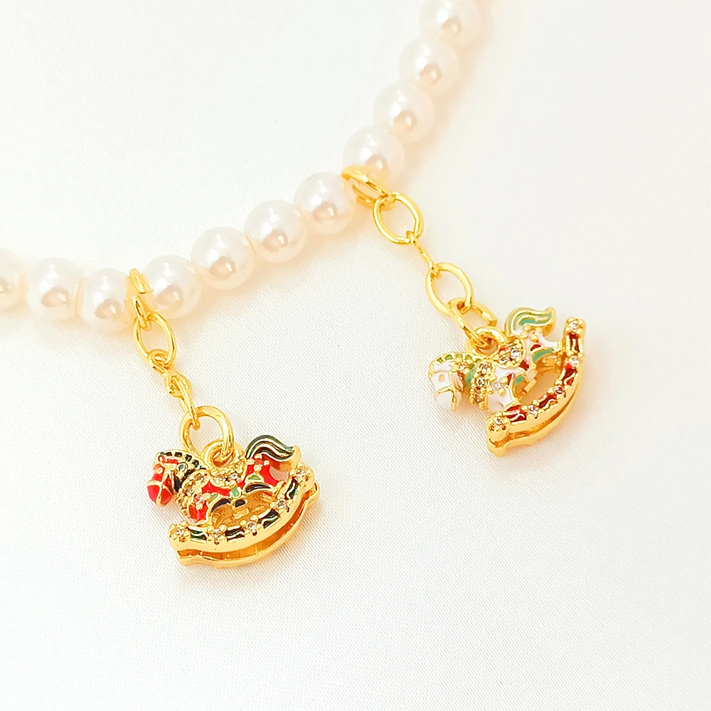 Brass Plated with Genuine Gold Zircon Inlaid Retro Gourd Coin Wooden Horse Pendant DIY Jewelry Making Accessories Materials