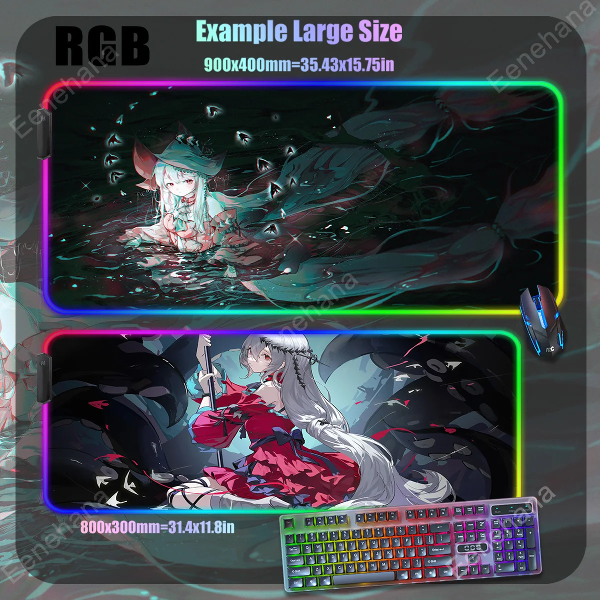 

Large Mouse Pad RGB Anime Arknight Keyboard Kawaii Skadi The Corrupting Heart LED Backlit Gamer Playmat Computer Table Mat Girl