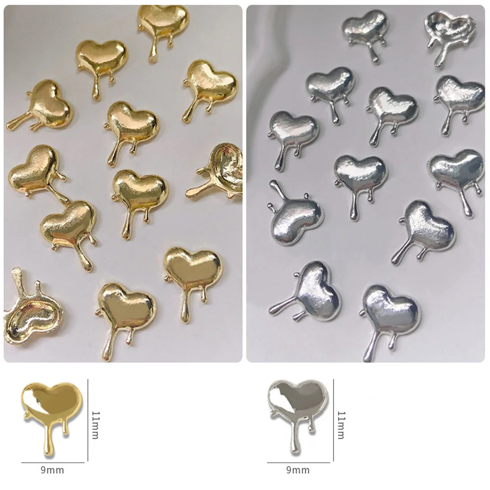 10 pezzi Lava a forma di cuore Nail Art Charms 3D metallo oro argento Liquid Flow Love Nail Jewelry Girl Fashion accessori per unghie fai da te