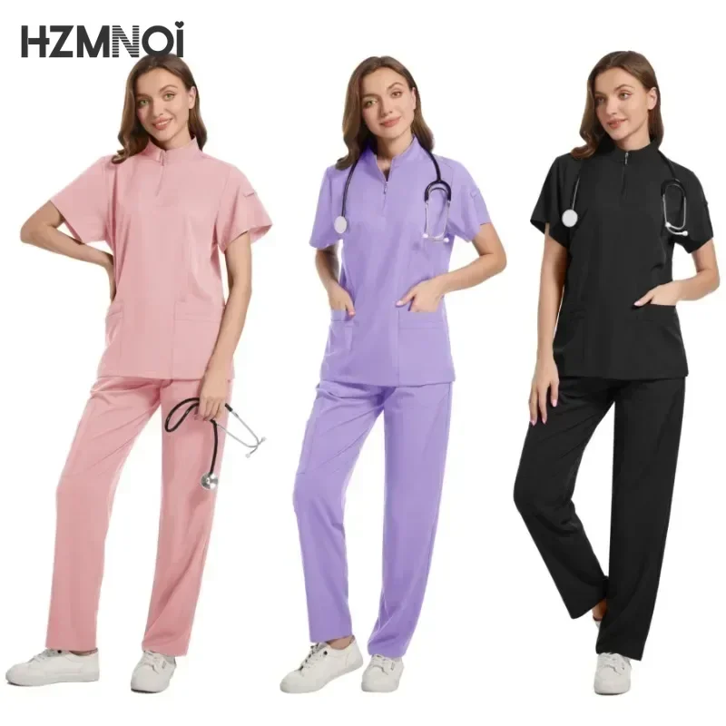 New Scrubs Set Medical Uniforms Stretch Scrub Tops with Pocket Pants Nurse Uniform Doctor Surgery Overalls Beauty Salon Workwear