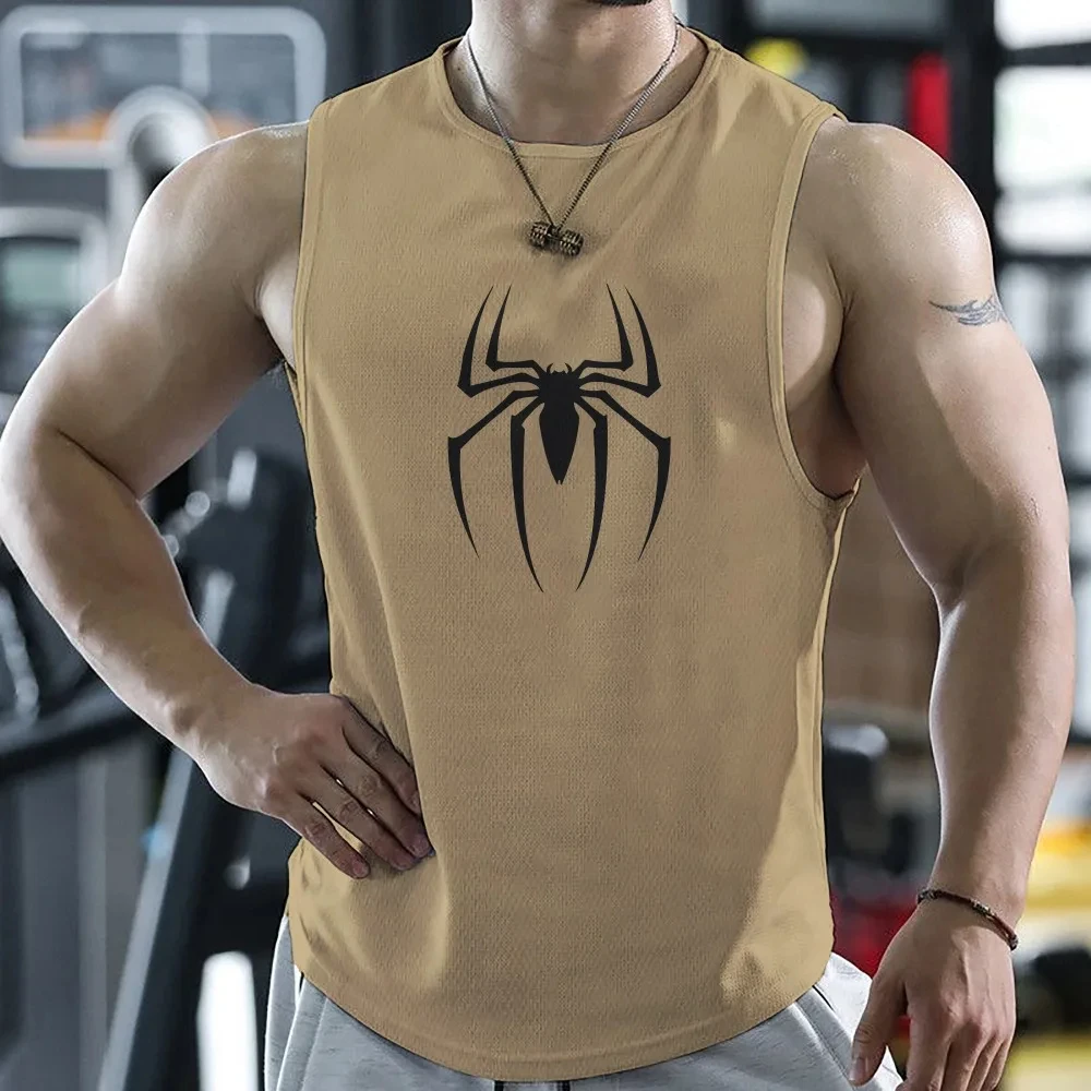 Gym T Shirt For Men Summer Quick-drying Spider Print Fitness Tank Tops Male Mesh Basketball Sleeveless Shirt Vest Men\'s Clothing