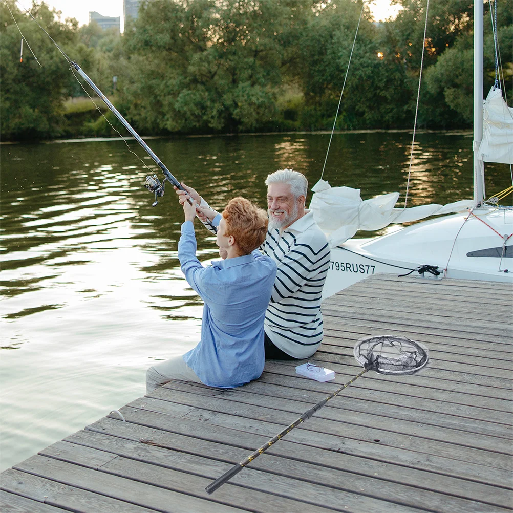 

Black Telescopic Fishing Net Large Fine Mesh Pool Skimmer Tub Accessory Durable Adjustable Length Easy to Store