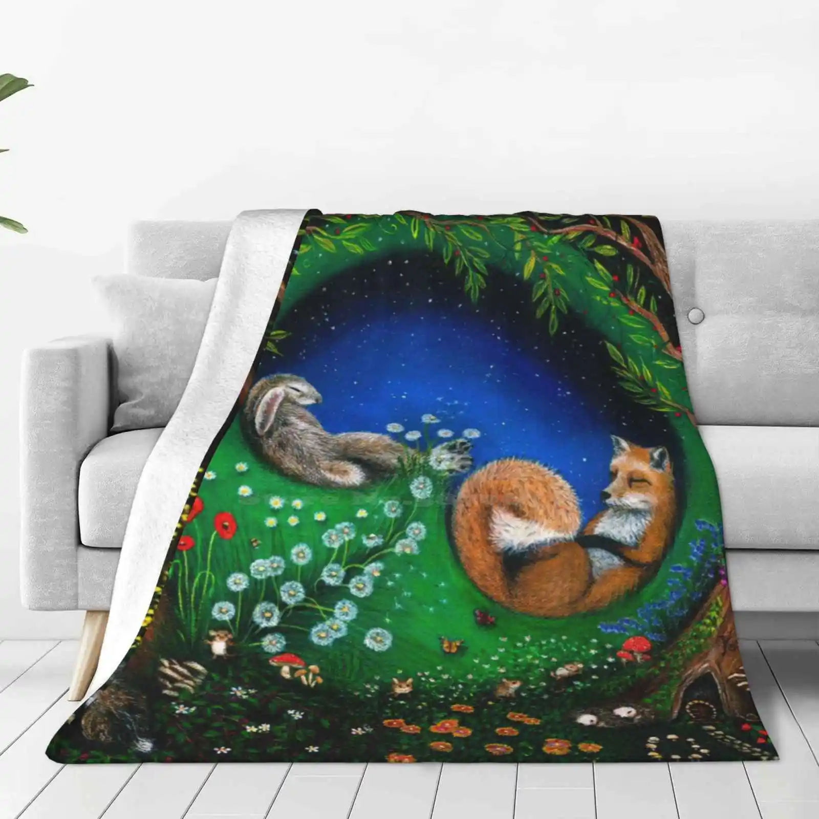 Midsummer Night'S Dream All Sizes Soft Cover Blanket Home Decor Bedding Fox Hare Peacock Badger Mice Dandelions Trees Forest