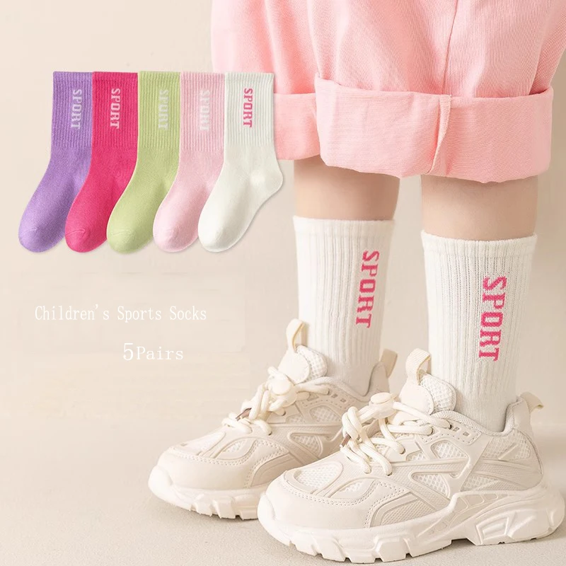 

Children's Socks Cotton Girls' Mid-tube Socks Kids Candy Color Alphabet Sports Baby Student Socks Absorbing