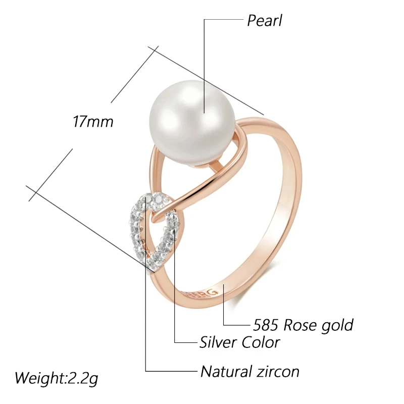 Wbmqda Luxury Pearl Women\'s Rings 585 Rose Gold Silver Color Ethnic Wedding Party Fine Zircon Jewelry Accessories