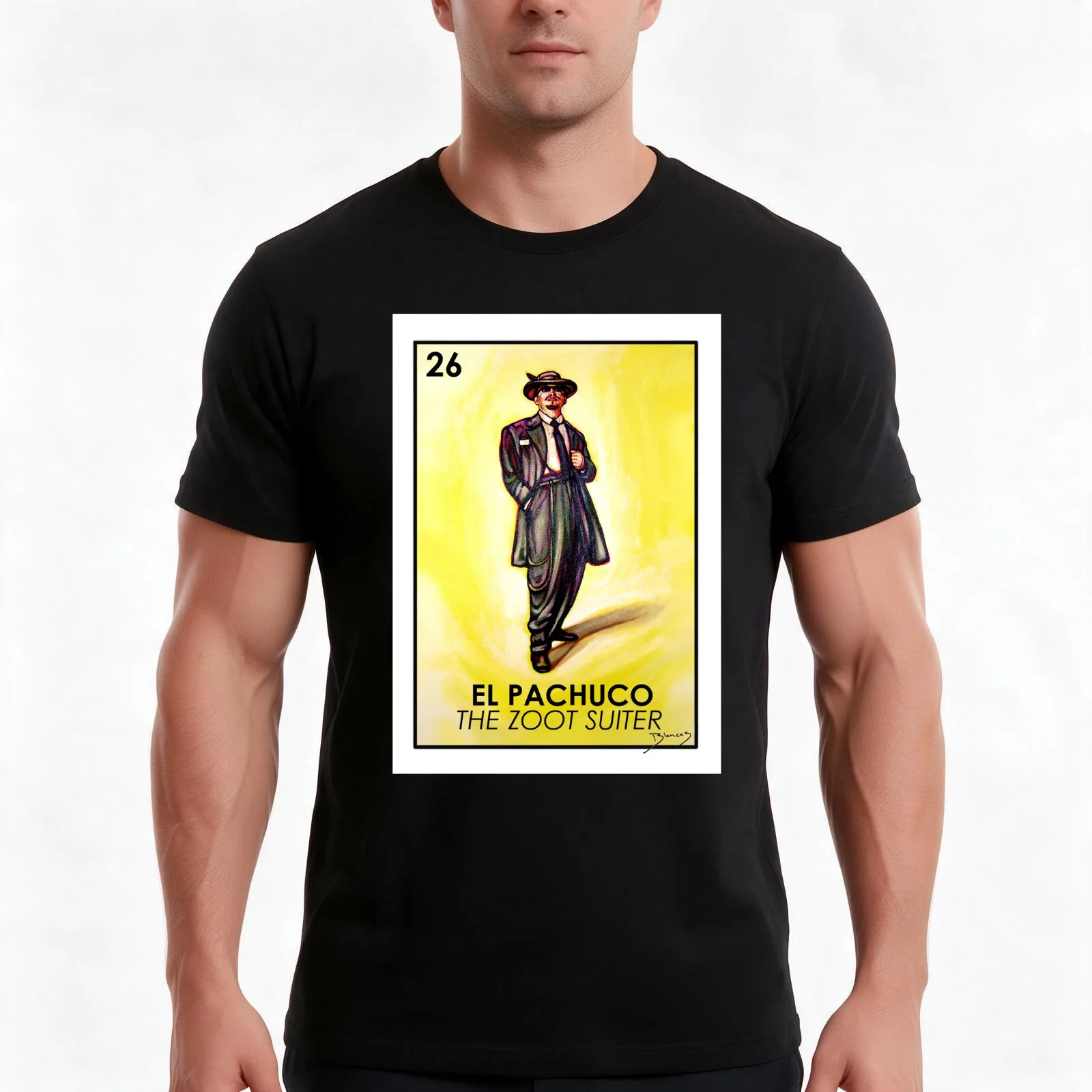 El Pachuco -The Zoot Suiter - Loteria T-Shirt, Summer Casual Cotton Tee, Oversized Streetwear Tops, Vintage Graphic Print