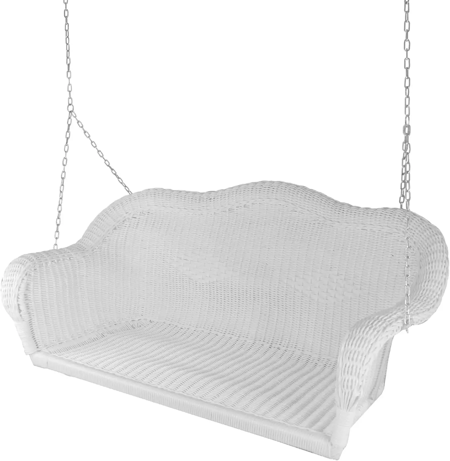 

2-Person Hand Woven Resin Wicker Hanging Porch Swing with Chain - White